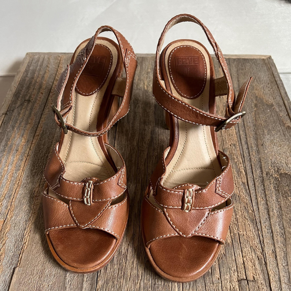 Frye Sofia Stitch Sandal Shoes Womens Size 8M Brown Leather Block Heel - Picture 5 of 14